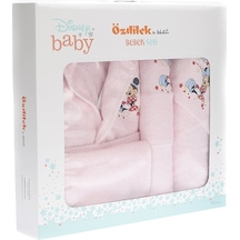 Özdilek Minnie Mouse Nakışlı Bambu Bebek Bornoz Seti Pembe 5502 Pembe