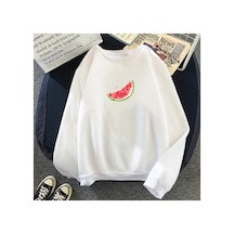 Tarzsokak Beyaz Unisex Sonbahar Kapşonlu Karpuz Grafik Baskı Harajuku Öğrenci Kawaii Beyaz Büy