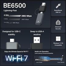 Archer Tbe400u Usb 3.0 Wi-fi 7 Tri-band Kablosuz Adaptör, Be6500, 6 Ghz/5 Ghz/2.4 Ghz, 72x24x10.8 Mm