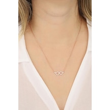 Beyaz Taşlı Melek Kanadı Gümüş Kolye Rose Gold