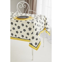 Ays Home Sarı Siyah Papatya Desen Kumaş Yemek Masası Örtüsü