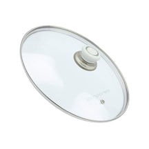 Tencere Tava Cam Buhar Delikli Kapak 30 CM ve Beyaz Tutma Tepe