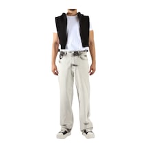 Denim Beyaz Gri Geçişli Bol Paça Pantolon Beyaz Denim Beyaz Gri Geçişli Bol Paça Pantolon Beyaz