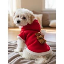 Uncle Teddy Kırmızı Xmas Köpek Kıyafeti Kapüşonlu Polar Noel Sweatshirt Küçük Irklar İçin