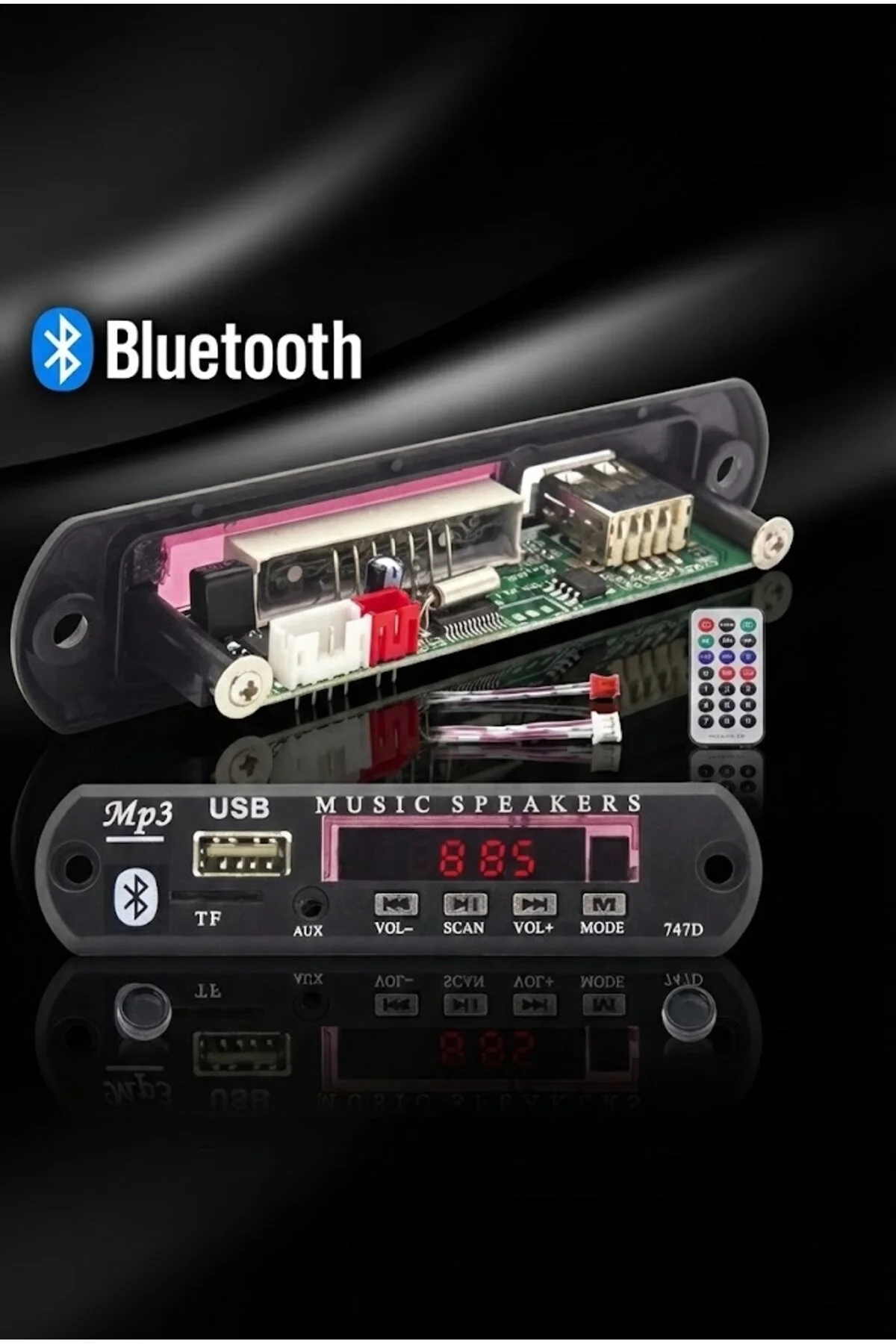 Bluetoothlu Araç Oto Teyp Aux Usb Sd Mikrofonlu Dönüştürücü Çevirici Mp3 Modülü Board Kart