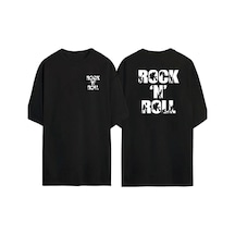 Thewert Unisex Rock'n Roll Rock Müziği Silhouette Sanat Ön Arka Baskılı Sıyah Oversize T-shirt Siyah