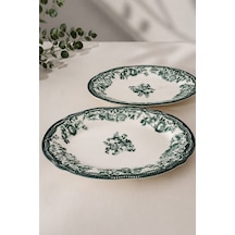 Porser Porselen Velour Green Fulya Kayık Tabak Seti 26cm 2 Parça Çok Renkli