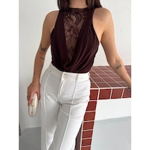 Yıldız Kadın Dantel Detaylı Derin Dekolte Body Şık Kolsuz Yazlık Bodysuit - Kahvrenegi Kahve Yıldız Kadın Dantel Detaylı Derin Dekolte Body Şık Kolsuz Yazlık Bodysuit - Kahvrenegi Kahve