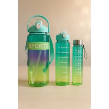 Sports Renkli Akrilik Spor 3lü Motivasyon Suluk Matara 3adet 2000ml 900ml 350ml Turkuaz