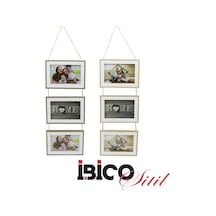 İbico İ12-039 Ahşap Resim Çerçevesi 15x10cm 6"4" 3'lu İpli Lüx Bambu Aile Fotoluk Çift Renk Çerçeve - 24'li Paket