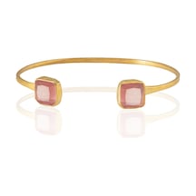 Kadir Jewellery 22 Ayar Altın Kaplama El İşçiliği Zirkon Taşlı Kadın Charm Bileklik Pembe