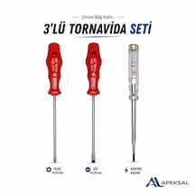 3 Üi Tornavida Seti Cr-v 4x125 Mm Düz Yıldız Kontrol Kalemi Profesyonel El Aleti