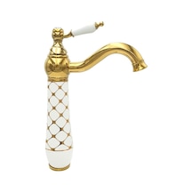 Geometrik Beyaz Altın Çanak Lavabo Bataryası Renkli