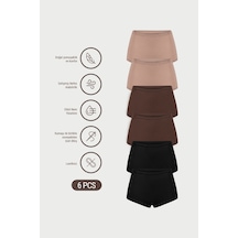 Auw Kadın Lastiksiz Pamuklu Modal Basic Boyshort 6'lı - Softfit Latte,bitter,siyah