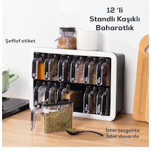 ﻿Porsima 1041 Standlı Kendinden Yapışkanlı Kaşıklı Kapaklı Baharatlık Takımı 12'Li Beyaz - Siyah