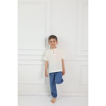 Mulberry Çocuk Müslin Şalvar Pantolon Nefes Alabilen Doğal Dokulu Günlük Rahat Alt Giyim Mavi