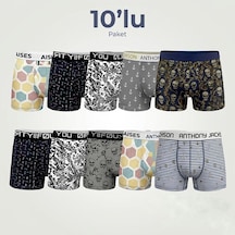 Orivra 10'lu Erkek Pamuklu Likralı Desenli Boxer Renkli