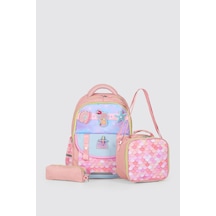 Ççs Kids Premium Okul Çanta Seti 3'lü İlkokul Ortaokul Sırt Çantası Termal Beslenme Çantası Kalemlik Pembe 51980