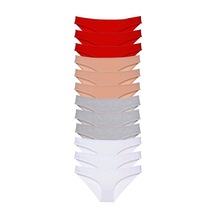 12 Adet Süper Eko Set Likralı Kadın Slip Külot Kırmızı Ten Gri Beyaz Çok Renkli