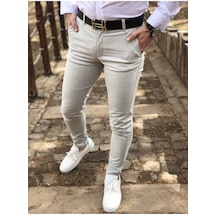 Ukdwear Erkek Krem Italyan Kesim Petek Desen Keten Pantolon Krem Ukd1261