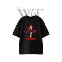 Thewert Ruby Tasarım Baskılı Ünisex Siyah Oversize T-shirt