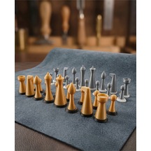 Modernist Ohme Tasarım Satranç Takımı - Minimalist Ve Dekoratif Özel Seri Gri-gold İki Takım Taş