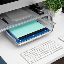 Raflı Ve 2 Cepli Monitör Ekran Yükseltici Gümüş