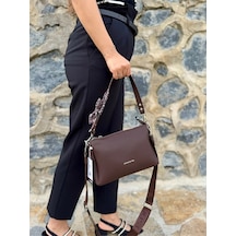 Just Polo Kadın Orijinal Yumuşak Deri Şal Detaylı Ayarlanabilir Askılı El Ve Omuz Çantası Shopper Kahverengi