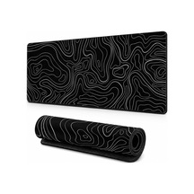 90x40 Cm Mouse Pad, Beyaz Topografik Kontur Desenli Büyük Mouse Pad, Kaymaz Kauçuk Tabanlı, Dikişli Kenarlı 3 Mm Klavye Ve Mouse Altlığı, Minimal Desk Mat