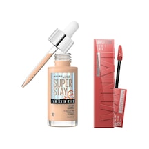 New York Super Stay Vinyl Ink Uzun Süre Kalıcı Likit Parlak Ruj 15 Peachy & Super Stay Skin Tint Fondöten - 10 Makya Çok Renkli