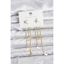 Kelebek Model Gold Renk Pirinç Sallantılı Kadın Küpe Çok Renkli