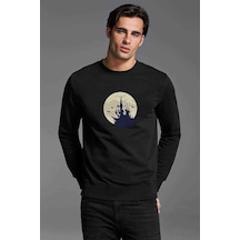 Castlevania Pixel Castle Baskılı Siyah Erkek Örme Sweatshirt