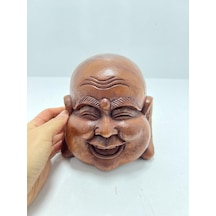 Ahşap Gülen Buda Kafası Biblo 12 Cm