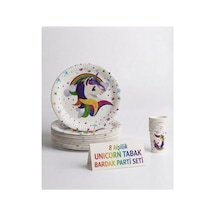 Unicorn Konsepti 8 Kişilik Doğum Günü Tabak Bardak Seti - Renkli Parti Malzemeleri Pembe Tüm Yaşlar