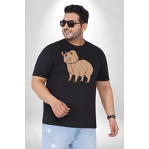 Angemiel Chispi Siyah Büyük Beden Erkek Kadın Unisex Basic Ön Baskılı Tişört Siyah