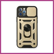 Gees Global İphone 12 Pro Uyumlu Kılıf Pars Lens Yüzüklü Silikon - Gold Gbzs
