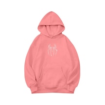 Brz Collection Unisex Oversize Spider Kristal Taş Baskılı Hoodie Pembe Pembe