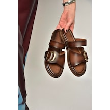 Fox Shoes Y390350703 Kahverengi Hakiki Deri Kadın Terlik Kahverengi