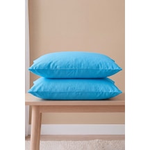 Turkuaz Mavisi %100 Pamuklu 2'li Yastık Kılıfı 50x70 Cm Mavi