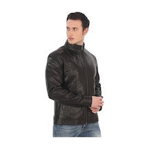 Ersefa Erkek Hakiki Kuzu Derisi Mont Slim Fit Siyah Biker Ceket Fermuarl