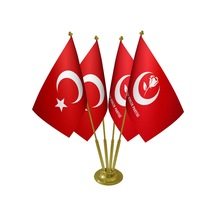 Masa Üstü Büyük Birlik Partisi Bayrağı Türk Bayrağı Dörtlü Pirinç