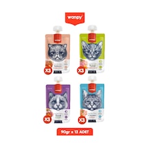 12li 4 Lezzet Taze Kedi Et Ezmesi Kedi Ödülü Çevir Aç Kapak 12 X 90gr