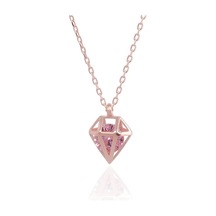 Minamis Silver Pembe Taşlı Pırlanta Kafes Kolye-2215