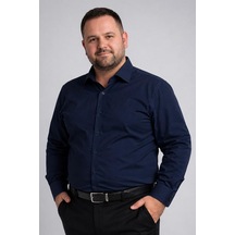 Lacivert Ekstra Büyük Yaka 4 Drop Rahat Kesim Micro Kumaş Kol Düğmeli Regular Erkek Gömlek // 189-12