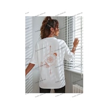 Tarzsokak Pusula Baskılı Oversize Unisex Beyaz