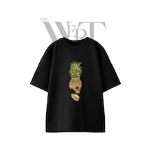 Thewert Pineapple Skull Tasarım Baskılı Ünisex Siyah Oversize T-shirt