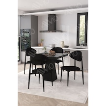 Avvio Elite Siyah Polo Metal Sandalye 90x90 Kare Yemek Masası Mutfak Masası Masa Sandalye Takımı Siyah Mermer