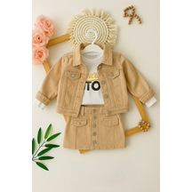 Denim Kız Çocuk Gabardin 3 Parça Etekli Takım - 2/12 Yaş - 31527 Çok Renk