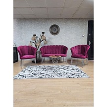 Zafir Krom Kaplama Tel Ayak Papatya Çay Seti Koltuk Takımı , Balkon, Salon, Ofis, Cafe Koltuk Takımı Bordo