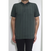 Santa Dmctekstil Erkek İnce Çizgili Spor Kesim Rahat Kalıp Polo Yaka T-shirt Haki